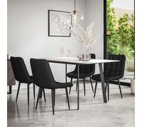 Haydon Extending Dining Table And Chairs- White Marble Effect Table Top w Black Legs + Nova Faux Leather Dining Chair Set Of 6 More4Homes Black One Size