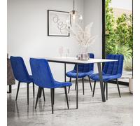 (Blue) Haydon Extending Marble Effect Dining Table Set w 4-6 Nova Velvet Chairs