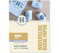 Hayes Paper Co. Waterslide Decal Paper Laser White - Premium A4 Water Decal Paper Laser Printer - White Transfer Paper, 20 Sheets