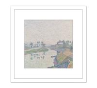 Hayet Bord de loise L'aube Pontoise Painting 8X8 Inch Square Wooden Framed Wall Art Print Picture with Mount Artery8 White One Size