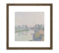 Hayet Bord de loise L'aube Pontoise Painting 8X8 Inch Square Wooden Framed Wall Art Print Picture with Mount Artery8 Brown One Size