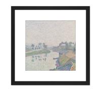 Hayet Bord de loise L'aube Pontoise Painting 8X8 Inch Square Wooden Framed Wall Art Print Picture with Mount Artery8 Black One Size