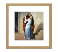 Hayez The Kiss Romantic Painting 8X8 Inch Square Wooden Framed Wall Art Print Picture with Mount Artery8 Light Oak One Size
