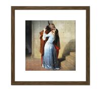 Hayez The Kiss Romantic Painting 8X8 Inch Square Wooden Framed Wall Art Print Picture with Mount Artery8 Brown One Size