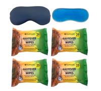 Hayfever Relief Kit with 4 Packs of Cleansing Wipes and 2 Cooling Eye Masks, Gentle Face and Hand Wipes for Pollen, Reusable Gel Masks for Soothing Eye Relief