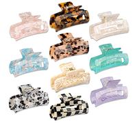 HAYHOI 10 Pcs Hair Claw Clips for Women, Opal Marble Tortoise Acrylic Large Claw Clip for Thick Thin Hair, Cute Butterfly Hair Barrettes Pins, Aesthetic Styling Accessories for Girls-Rectangle