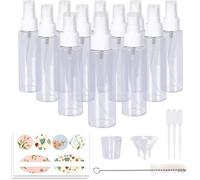 HAYHOI 12 Pack 3.4oz/100ml Clear Plastic Spray Bottles with White Fine Mist Sprayers for Essential Oils, Perfumes & Aromatherapy (Brush, Funnels, Droppers, Labels & 30ml Measuring Cup Included)