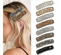 HAYHOI 8PCS Rhinestone Snap Hair Clips, Rectangular Crystal Pin, 3 Inch Large Glitter French Barrettes, Alligator Duckbill for Bangs-Accessories for Women Girls-Gold Silver Black