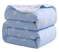 Hayisugar Throws Blankets Fleece Double/Twin Size - 100% Pure Cotton Super Soft Fluffy Bed Blankets Throws Warm Blanket for Sofa Throws Blanket Bedspread, Blue Daisies, 120 x 150cm