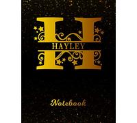 Hayley Notebook: Letter H Personalized First Name Personal Writing Notepad Journal | Black Gold Glittery Pattern Effect Cover | Wide Ruled Lined Paper ... Taking | Write about your Life & Interests