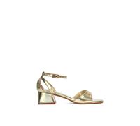 'Hayley' Strappy Block Low Heel Sandals With Cut Out XY London Metallic Gold 7