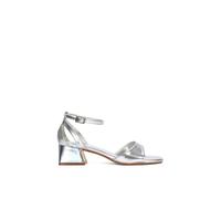 'Hayley' Strappy Block Low Heel Sandals With Cut Out XY London Metallic Silver 5