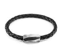 Hayling Silver and Braided Leather Bracelet ANCHOR & CREW Black 19cm