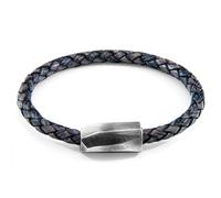 Hayling Silver and Braided Leather Bracelet ANCHOR & CREW Blue 21cm