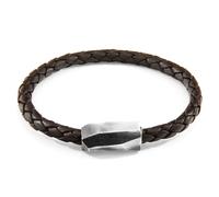 Hayling Silver and Braided Leather Bracelet ANCHOR & CREW Brown 21cm