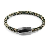 Hayling Silver and Braided Leather Bracelet ANCHOR & CREW Green 21cm