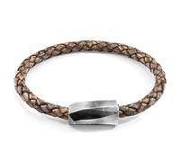 Hayling Silver and Braided Leather Bracelet ANCHOR & CREW Grey 21cm