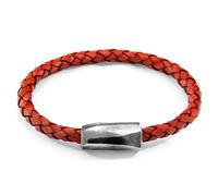 Hayling Silver and Braided Leather Bracelet ANCHOR & CREW Red 19cm