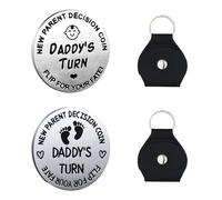 HayLniXy 2 Sets New Parents Decision Coin Stainless Steel Parents Turn Coin Double Sided Parents Flip Coin with Leather Case Fun for First Time to be Dad Mom