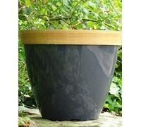 Hayloft Provence Planter In Grey Set Of 2 With Bamboo Effect Rim - Made With 100% Recycled Plastic