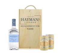 Hayman’s London Dry Gin with Fentimans Tonics in Wooden Box Gift Set - Classic British 70cl - Gift Set for Women - Birthday Gift for Her with Personalised Keepsake Box