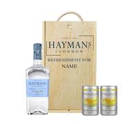 Hayman’s London Dry Gin with Folkington's Tonics in Wooden Box Gift Set - Classic British 70cl - Gift Set for Women - Birthday Gift for Her with Personalised Keepsake Box