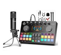 Hayner-Seek Podcast Equipment Bundle, Audio Interface and 3.5mm Studio Condenser Microphone Tripod Stand for PC, Phone, Streaming Recording,Gaming,Singing, DJ, TikTok, RGB, Voice Changer, Denoise