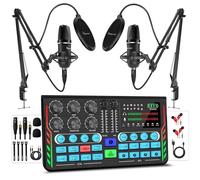 Hayner-Seek Podcast Equipment Bundle for 2, DJ Mixer with 3.5mm Diaphragm Condenser Microphone for Live Streaming, Podcast Recording,Gaming, Youtube, TikTok, PC, Smartphone