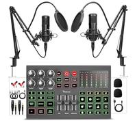 Hayner-Seek Podcast Equipment Pack for 2, Dj Mixer Audio Interface with Podcast Microphone, Voice Switching, 48V for Podcast, Streaming, TikTok, Youtube, PC, Smartphone