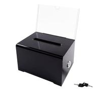 HAYOMAX Black Acrylic Donation Box with Lock - Lockable Suggestion Box with with Sign Holder, Secure Ballot Box for Voting, Charity, Church, Tip Jar, Cash and Feedback Collection,16 x 11.8 x 10 cm