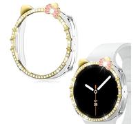 HAYONLIY 2 Pack Bling Cartoon Cat Case Compatible for Samsung Galaxy Watch 8 40mm, Hard PC Bumper Cute Protective Cover with Rhinestone for Women