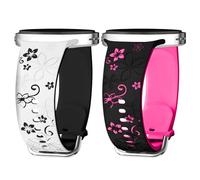 HAYONLIY 2 Pack Two-Tone Flower Engraved Bands Compatible with Samsung Galaxy Watch 8 40mm 44mm/Galaxy Watch 8 Classic 46mm,No Gap Soft Silicone Sport Strap Women