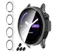 HAYONLIY 4 Pack Cases with 9H Tempered Glass Screen Protector Flim Compatible for Garmin Vivoactive 6,Premium PC Protective Case & Silicone Dust Plugs