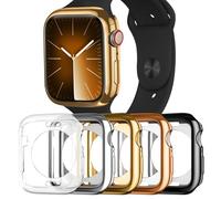 HAYONLIY 5 Pack Soft Flexible TPU Case Compatible with Apple Watch 45mm/41mm/44mm/40mm/42mm/38mm Shockproof Cover Shiny Bumper for iWatch Series 9/8/7/6/5/4/SE/3/2/1 Accessories (No Screen Protector)