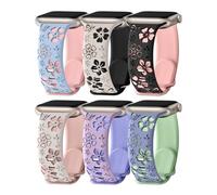 HAYONLIY 6 Pack Floral Engraved Band for Apple Watch 46mm 49mm 45mm 44mm 42mm 41mm 40mm 38mm, Waterproof Two-Tone Flower Silicone Strap for iwatch Series 10/9/8/7/6/5/4/3/2/1/SE/Ultra 2/Ultra Women