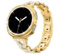 HAYONLIY Band with Case Compatible for Samsung Galaxy Watch 8 40mm,Sparkling Bling Rhinestone Metal Strap with PC Protective Bumper Face Cover