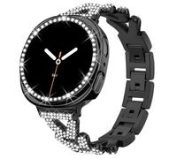 HAYONLIY Band with Case Compatible for Samsung Galaxy Watch 8 40mm,Sparkling Bling Rhinestone Metal Strap with PC Protective Bumper Face Cover