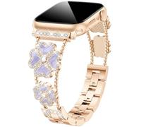 HAYONLIY Bling Diamond Metal Band Compatible with Apple Watch 40mm 41mm 38mm 42mm Cute Lucky Heart-Shaped Clover Dressy Bracelet Women,Sparkling Strap for iwatch Series 10/9/8/7/6/5/4/3/2/1SE/Ultra