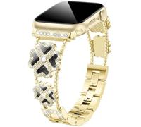 HAYONLIY Bling Diamond Metal Band Compatible with Apple Watch 40mm 41mm 38mm 42mm Cute Lucky Heart-Shaped Clover Dressy Bracelet Women,Sparkling Strap for iwatch Series 10/9/8/7/6/5/4/3/2/1SE/Ultra