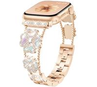 HAYONLIY Bling Diamond Metal Band Compatible with Apple Watch 40mm 41mm 38mm 42mm Cute Lucky Heart-Shaped Clover Dressy Bracelet Women,Sparkling Strap for iwatch Series 10/9/8/7/6/5/4/3/2/1SE/Ultra