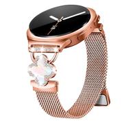 HAYONLIY Slim Metal Band Compatible with Samsung Galaxy Watch 8 40mm 44mm/Galaxy Watch 8 Classic 46mm,Stainless Steel Mesh Milanese Magnetic Strap,Dressy Four-Leaf Clover Diamond Women