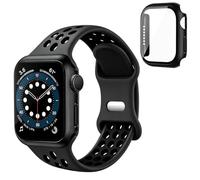 HAYONLIY Sport Strap With Case Compatible with Apple Watch Strap 45mm, Breathable Silicone Double Hole Band for iWatch Series 9 8 7 For Men Woman