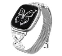 HAYONLIY X-Shape Diamond Metal Band Compatible for Fitbit Versa 4/Fitbit Sense 2/Fitbit Versa 3/Fitbit Sense, Stainless Steel Magnetic Dressy Mesh Loop Strap for Women