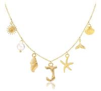 HAYOUWAY Gold Initial Necklace for Women Starfish Shell Charm Necklace, Boho Choker Necklaces for Women Surfer Summer Beach Necklace Seashell Alphabet A-Z Letter Name Necklaces for Women Jewelry Gifts