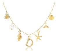 HAYOUWAY Gold Initial Necklace for Women Starfish Shell Charm Necklace, Boho Choker Necklaces for Women Surfer Summer Beach Necklace Seashell Alphabet A-Z Letter Name Necklaces for Women Jewelry Gifts