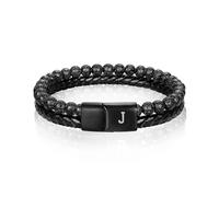 HAYOUWAY Mens Leather Beaded Bracelet with Initial Letter Gifts for Men Boyfriend Dad Him Birthday Christmas Gifts Layered Braided Leather Natural Lava Rock Stone Bracelet with Magnetic Clasp