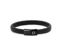 HAYOUWAY Mens Leather Bracelet Engraved Initial A-Z Gifts for Men Dad Him Boyfriend Son Braided Leather Bracelet with Stainless Steel Magnetic Clasp (Black Clasp, White Initial O)