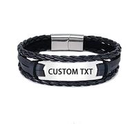 HAYOUWAY Mens Leather Bracelet Gifts, Personalised Handmade Braided Leather Bracelets Gifts for Men Women Boys Son Cuff Wrap Bracelet with Stainless Steel Magnetic Clasp Engraved Inspirational Quote