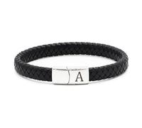 HAYOUWAY Mens Leather Bracelet with Initial Letter, Valentines Gifts for Him Her Men Boyfriend Braided Black Leather Bracelet with Engraved Stainless Steel Magnetic Clasp Bracelets for Women