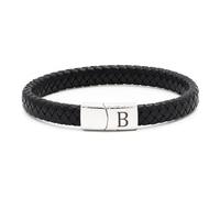HAYOUWAY Mens Leather Bracelet with Initials Letter A-Z Bracelets for Women, Adjustable Black Braided Leather Bracelet with Stainless Steel Magnetic Clasp Jewelry Gifts for Men Boys